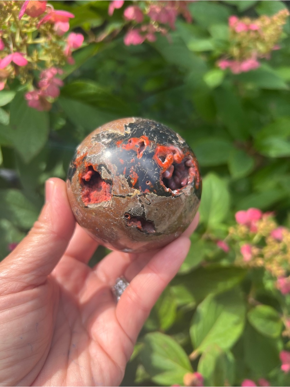 Red (3) fox crater agate sphere | crystal